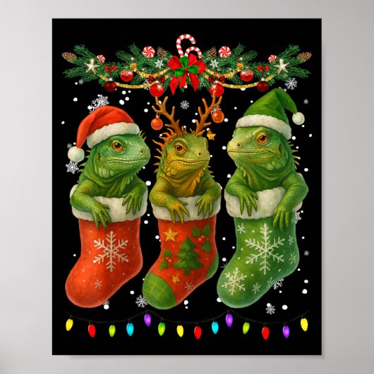 Poster Iguanas In Christmas Socks Lights Iguanas Xmas (Devant)
