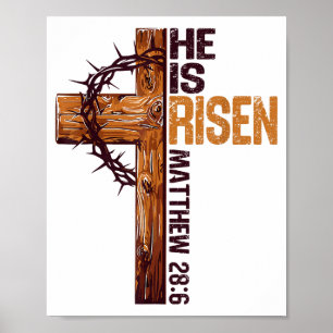 Poster Il Est Ressuscité Croix Chrétienne Jésus Verset Bi