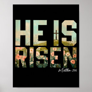 Poster Il est ressuscité Croix chrétienne Jésus Verset bi