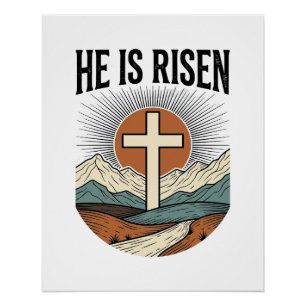 Poster Il Est Ressuscité Croix Lever de Soleil Chemise de