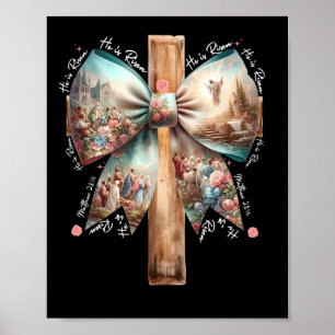 Poster Il Est Ressuscité Jésus Coquette Bow Croix de Pâqu