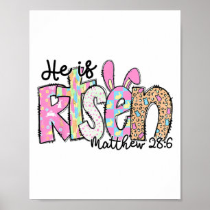 Poster Il Est Ressuscité Lapin Croix Chrétienne Joyeuses