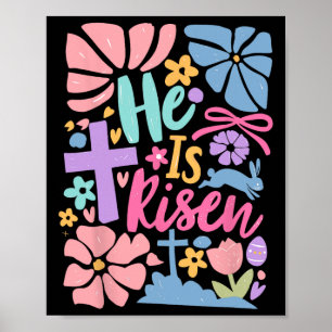Poster Il Est Ressuscité Pâques Croix Coquette Jésus Chré