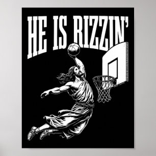 Poster Il Est Rizzin Fun Jesus Basketball Mème