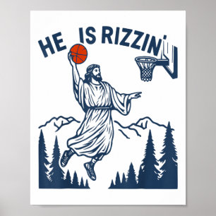 Poster Il est Rizzin Pâques Drôle Bysketbyll Chrétien Rel