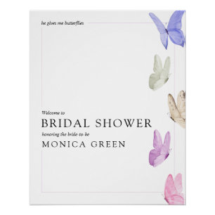 Poster Il me donne la pancarte bienvenue papillons