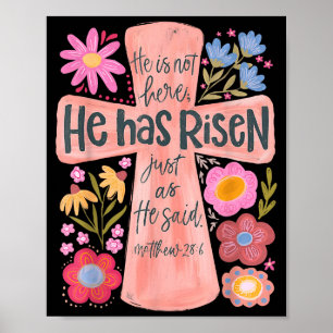 Poster Il n'est pas ici il est ressuscité Floral chrétien