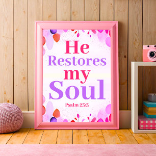 Poster Il restaure mon âme Boho Christian Ado Girl Art