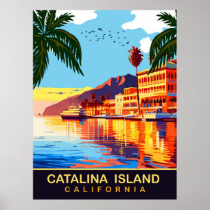 Poster Île Catalina, Californie, reflets dans l'eau, voya