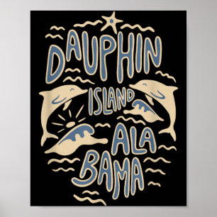 Poster Île Dauphin Alabama Océan Amoureux des Dauphins Ré