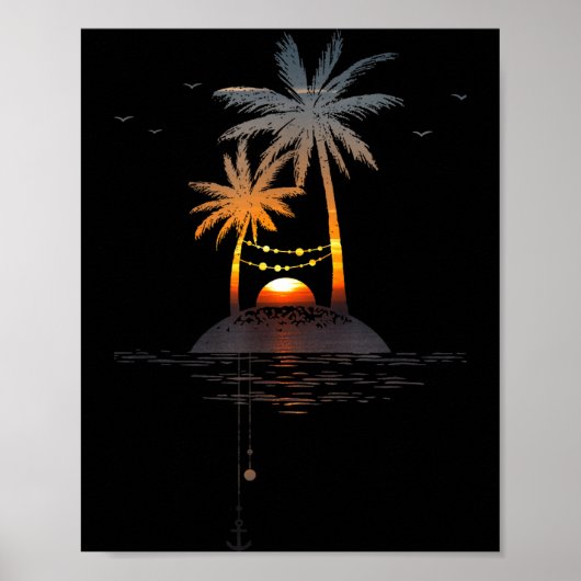 Poster Île de coucher de soleil ambiance vacances (Devant)