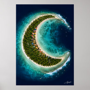 Poster Île de la Lune Croissante avec vue satellite sur l