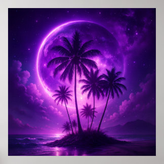 Poster Île de la Lune Violette Paysage de Rêve