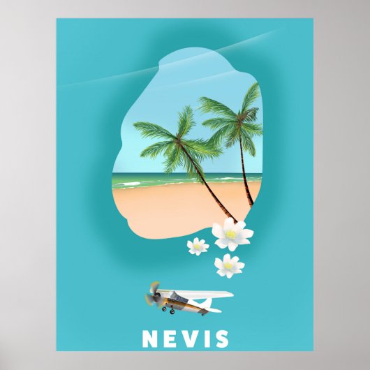 Poster Île des Caraïbes Nevis Carte illustrée. (Devant)