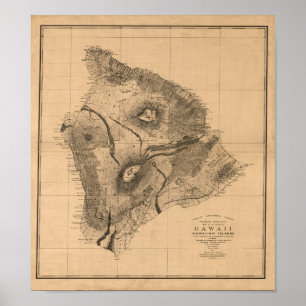 Poster Île d'Hawaï, 1886, carte hawaïenne vintage