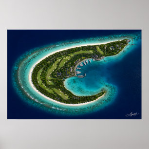 Poster Île en forme de boomerang avec vue satellite sur l