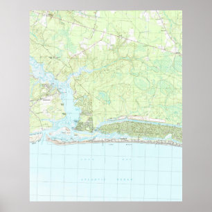 Poster Île la Caroline du Nord Map (1990) de chêne