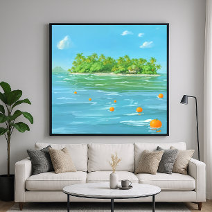 Poster Île Orange - Paysage Marin de Style Pictural