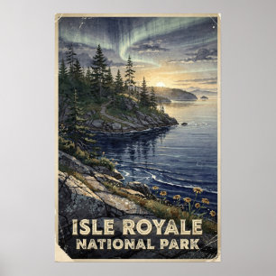 Poster Île Royale Parc National Aquarelle Rétro