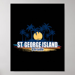 Poster Île St George Floride Planche de Surf Rétro