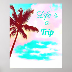 Poster Île vie palmiers tropicaux