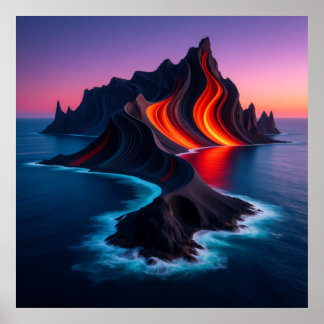 Poster Île volcanique au crépuscule 🌋