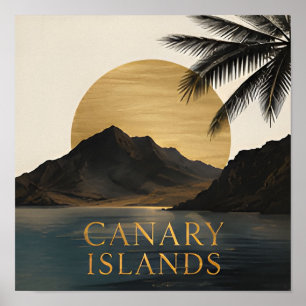 Poster Îles Canaries Montagnes au coucher de soleil doré