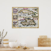 Poster Îles des Caraïbes - Carte du 17ème siècle (Cuisine)