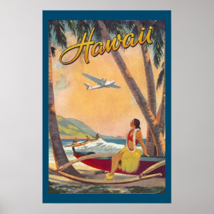 Poster Iles d'Hawaii vintage Voyage Aloha Pacifique
