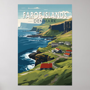 Poster Îles Féroé Danemark Voyage Art Vintage