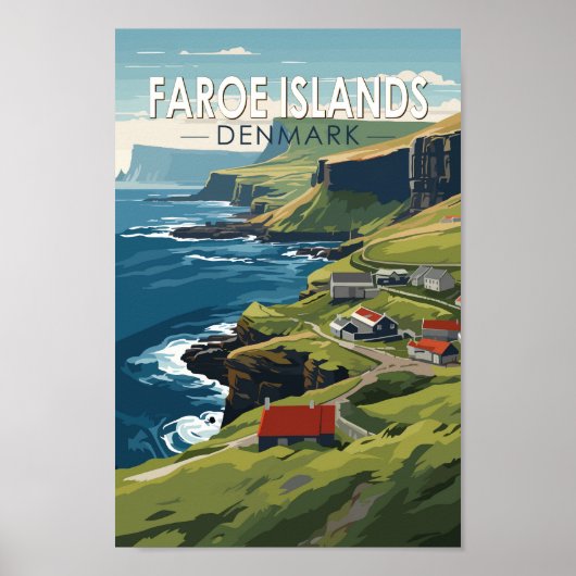 Poster Îles Féroé Danemark Voyage Art Vintage (Devant)