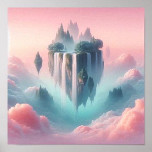 Poster Îles flottantes éthérées et cascades dans des tons (Devant)