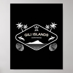Poster Îles Gili Indonésie Tortue de mer Palmiers Vacance