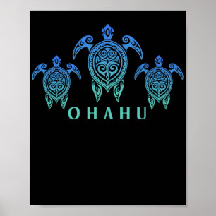 Poster Îles Hawaii Vintage Tortue Souvenir Ohahu