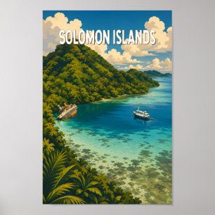 Poster Îles Salomon Illustration Voyage Art Vintage