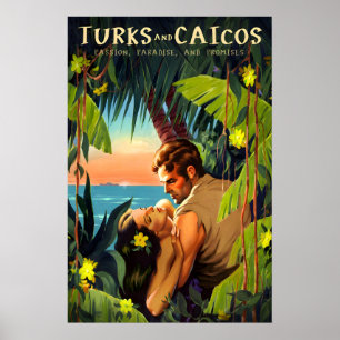 Poster Îles Turques-et-Caïques Caraïbes Lucayan Voyage