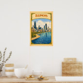 Poster Illinois Chicago Skyline Vintage (Cuisine)