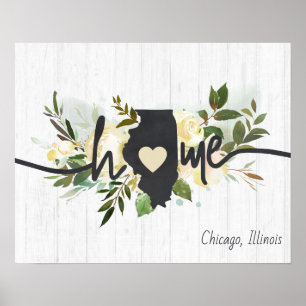 Poster Illinois État Personnalisé Votre Ville Maison Rust