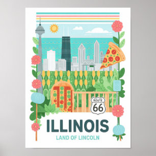 Poster Illinois Land of Lincoln USA Summer Travel