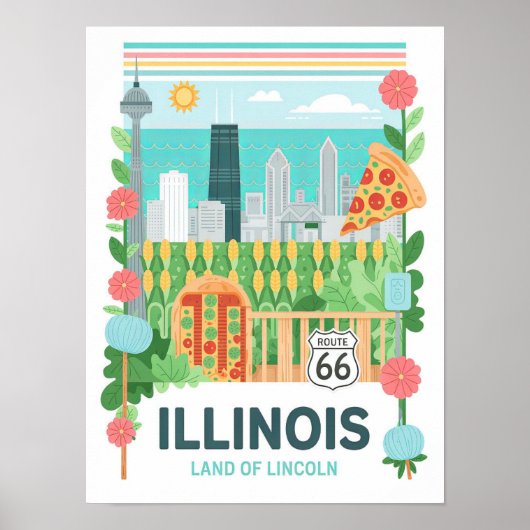 Poster Illinois Land of Lincoln USA Summer Travel (Devant)