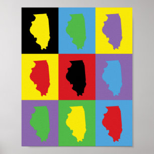 Poster Illinois Pop Art Multicolore Fierté de l'État