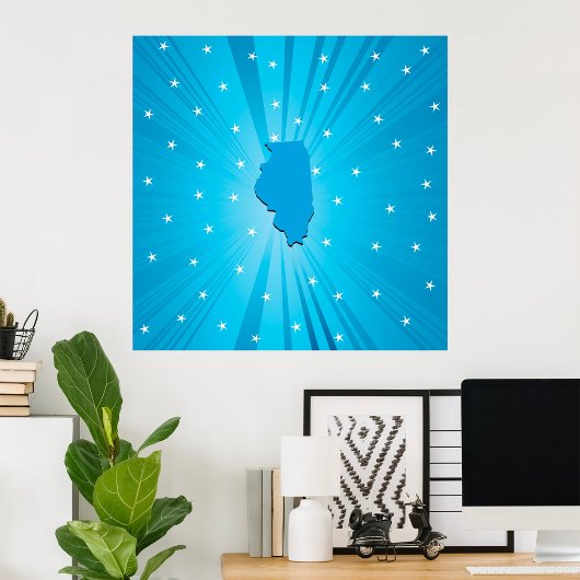 Poster Illinois silhouette étoile bleue éclatée