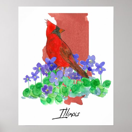 Poster Illinois State Shape Cardinal Purple Wood Violets (Devant)