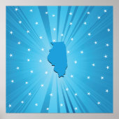 Poster Illinois State Silhouette Blue Starburst (Devant)