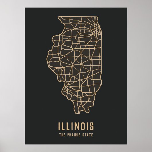 Poster Illinois US State road map - la carte de l'état de (Devant)