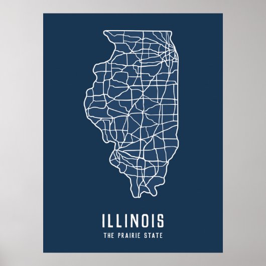 Poster Illinois US State road map - la carte de l'état de (Devant)
