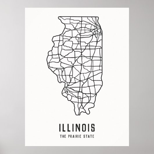 Poster Illinois US State road map - la carte de l'état de (Devant)