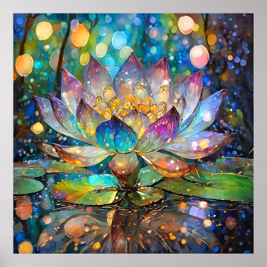 Poster Illuminated Blooming Lotus Flower (Devant)