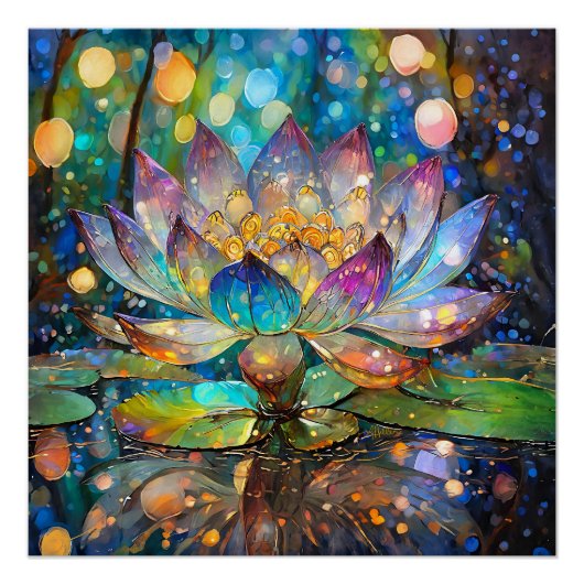 Poster Illuminated Blooming Lotus Flower (Devant)