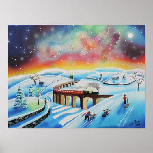 Poster Illuminations du nord train paysage (Devant)